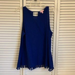 Lilly Pulitzer Rexie Tassel Hem Tank Top in Twilight Blue XL EUC